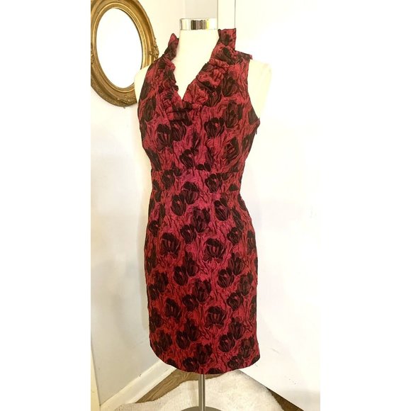 Fuchsia & Black Floral Sheath Dress  Sleeveless Size 8 M - Picture 10 of 11